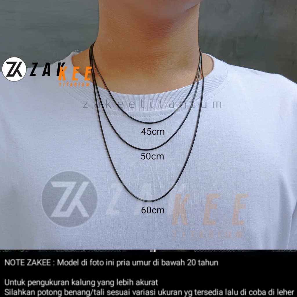 Kalung Titanium Pria Warna Hitam Black Anti Karat Keren Cowok Cewek Panjang 45cm 50cm 60cm