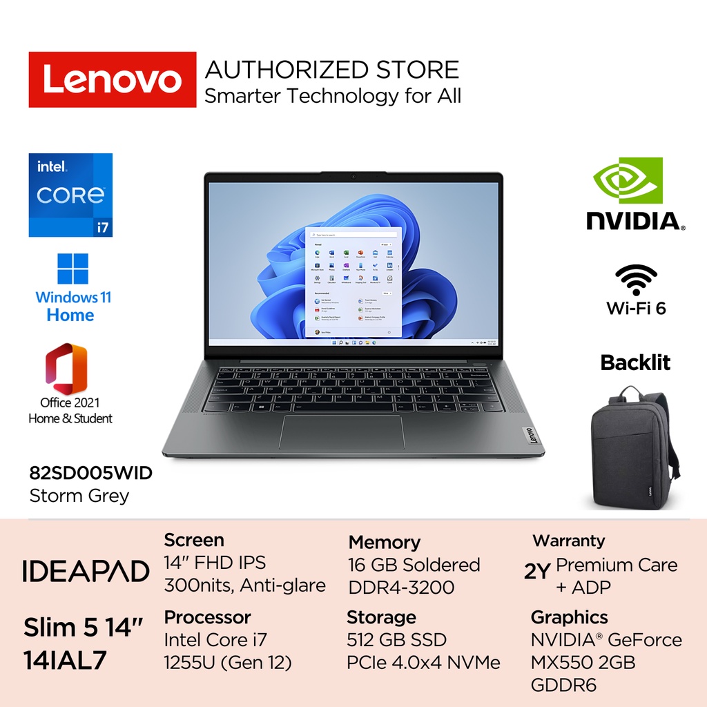 Lenovo IdeaPad Slim 5i 14IAL7 Intel Core i7 1255U Win11 16GB 512GB SSD 14" FHD IPS 300nits 45% NTSC 