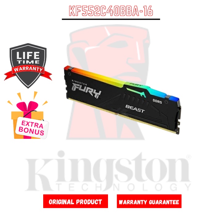 KINGSTON FURY BEAST RGB DDR5 16GB (1x16GB) 5200MHz - KF552C40BBA-16