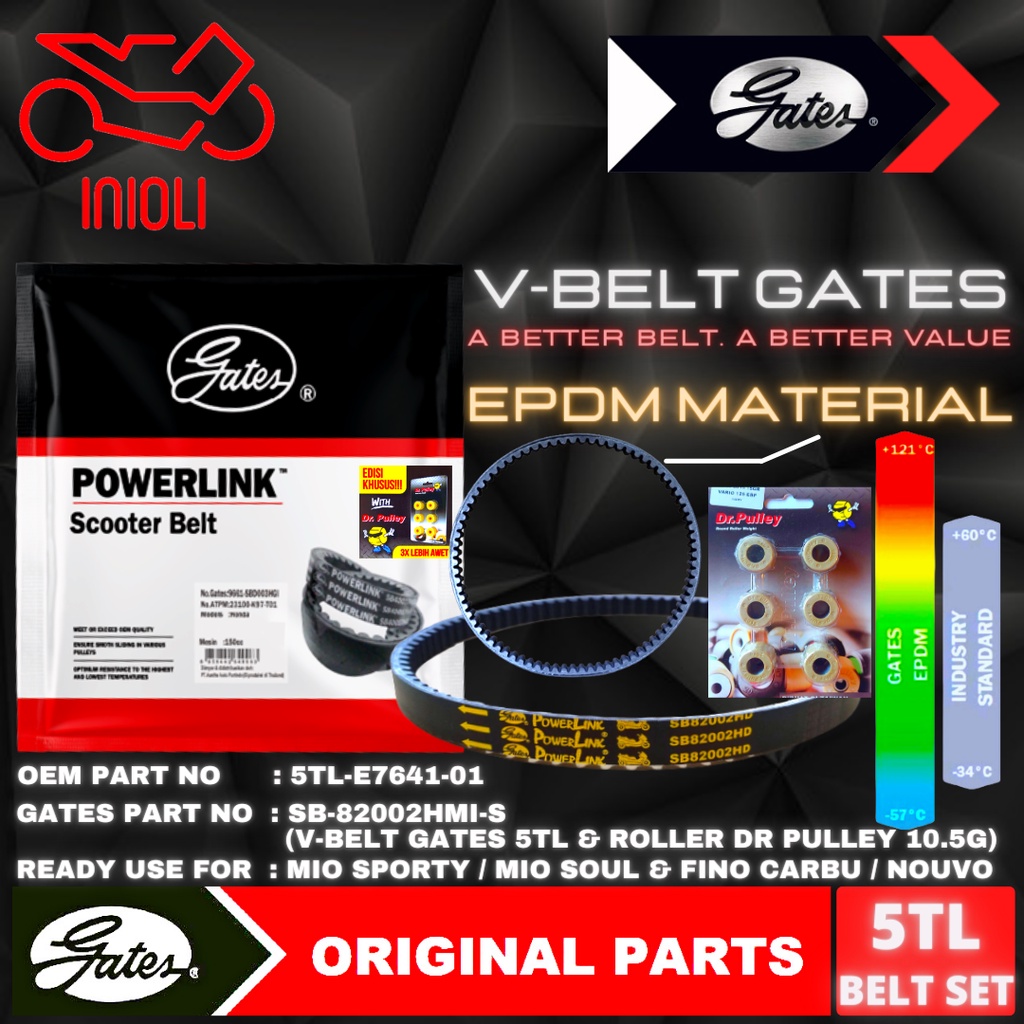 VAN BELT GATES V BELT V-BELT VBELT BELT SET GATES POWERLINK ROLLER DR PULLEY YAMAHA MIO CARBU SPORTY