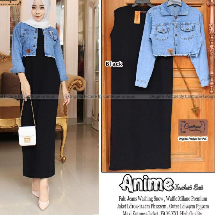 [ART. 65 TERBARU ANIME SET 2in1 INNER DRESS TANPA LENGAN DAN JAKET CROP JEANS