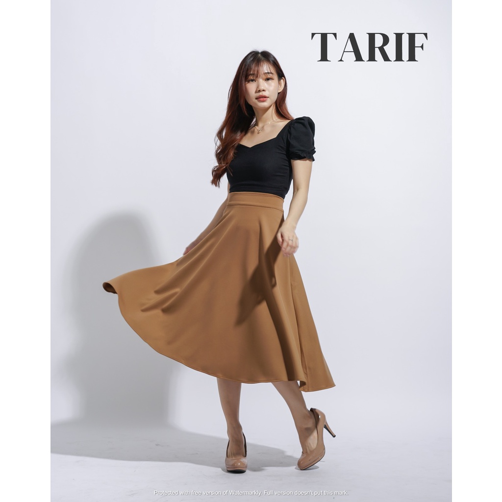 Natasya Midi Flare Skirt By TARIF - Rok High Waist 3/4