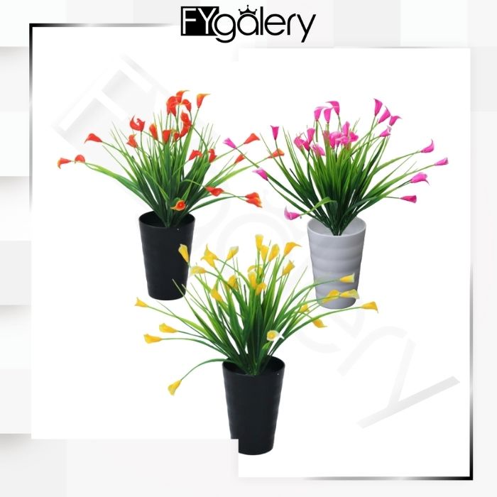 FYGALERY PT47 Pot Tanaman Hias Bunga Calla Lily Warna Bunga Plastik Dekorasi Ruangan Mini Artifisial Plant Murah