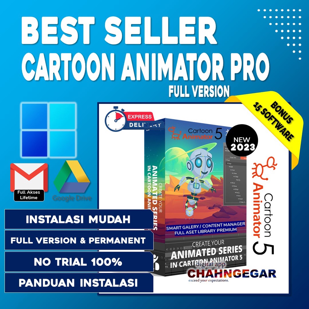 Software Cartoon Animator 5 Profesional Full Version Lifetime Full Content Asset Premium| Program Software 2D Creativity &amp; Animation Design