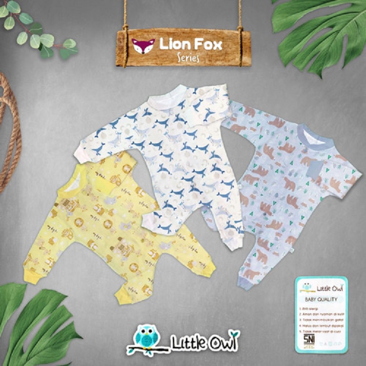 Little Owl Baby Wear Setelan Oblong Panjang - pendek kancing depan - panjang kancing depan - jumper buka kaki Size NB|S|M|L|