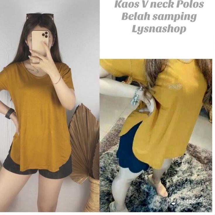 12.12 sale ATASAN KAOS POLOS BELAH SAMPING V NECK BAHAN SPANDEX RAYON / ATASAN BLOUSE KAOS WANITA BE