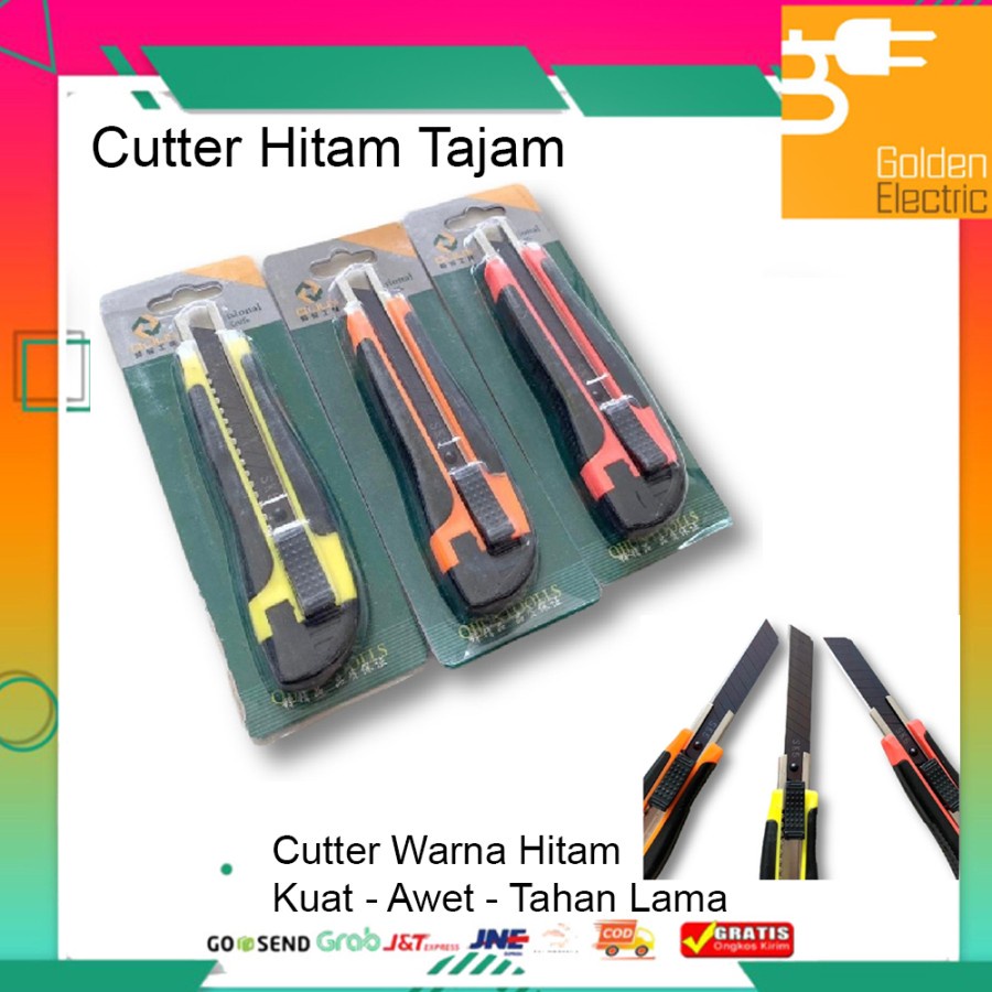 Cutter Cuter Blade Pisau Besi Pemotong Kertas Tajam Kuat Hitam Knife