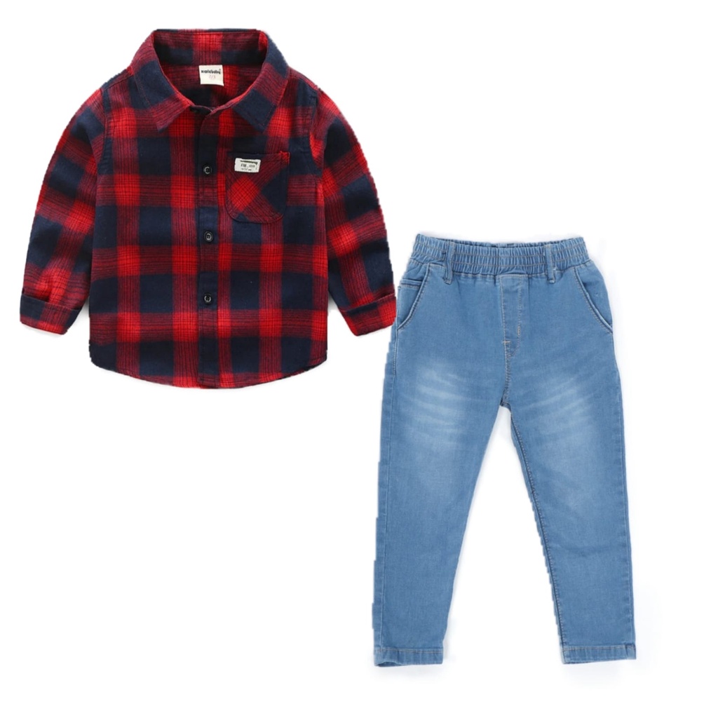 Stelan anak laki laki import stelan kemeja anak laki laki kemeja flanel anak laki laki stelan kemeja