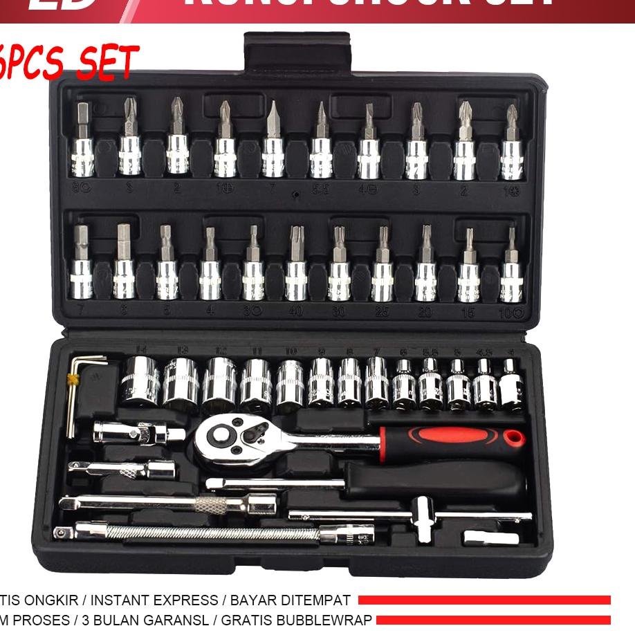 ➶ JLD kunci 1set lengkap 46 Pcs kunci shock set 1/4” Socket Wrench Pas socket Set car repair Drive S