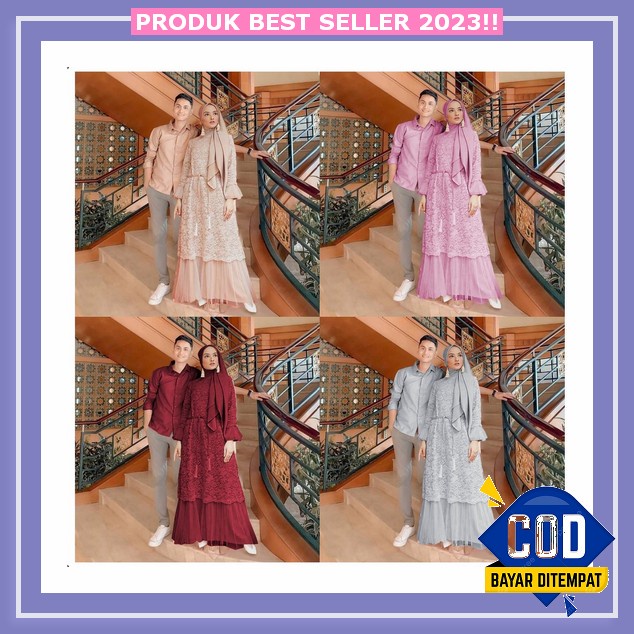 New Couple Syari Arrahfi Terdiri Dari Dress & Koko Bahan Katun Tartan Premium Ori Naura/Set Baju Cou