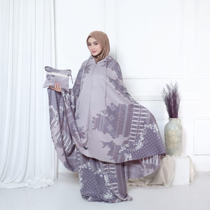 mukena dewasa 2 in 1 maxmara luxury silk satin premium laser cut mewah - laser cut abu