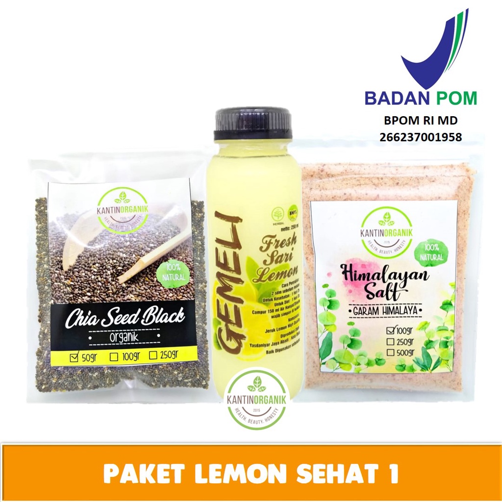 

Paket Sehat 1 (Sari Lemon Pure Gemeli 250ml + Chia Seed 50gr + Garam Himalaya 100gr)