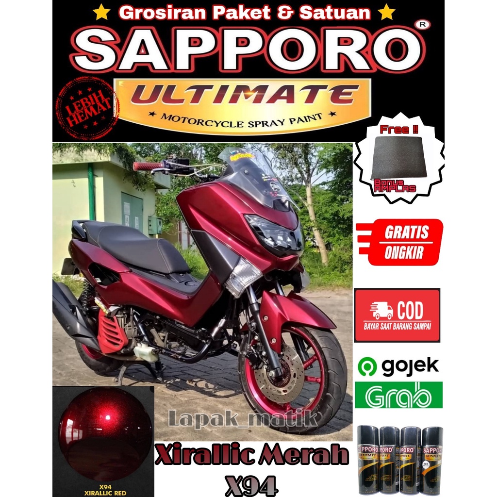 SAPPORO ULTIMATE X94 XIRALLIC RED MERAH / CAT SPRAY SEMPROT AEROSOL