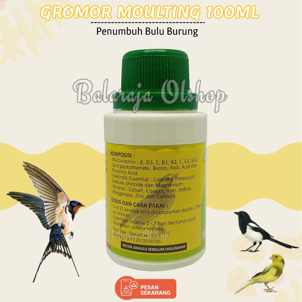 Obat Penumbuh Bulu Burung - Gromor Moulting 100 Ml Original - Menumbuhuhkan Menguatkan Bulu Menghaluskan Mengkilaukan Bulu