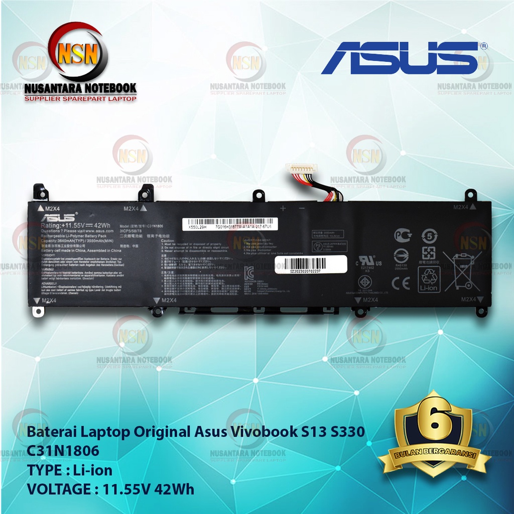 Baterai Laptop Original Asus For S13 S330 C31N1806 11.55V 42Wh