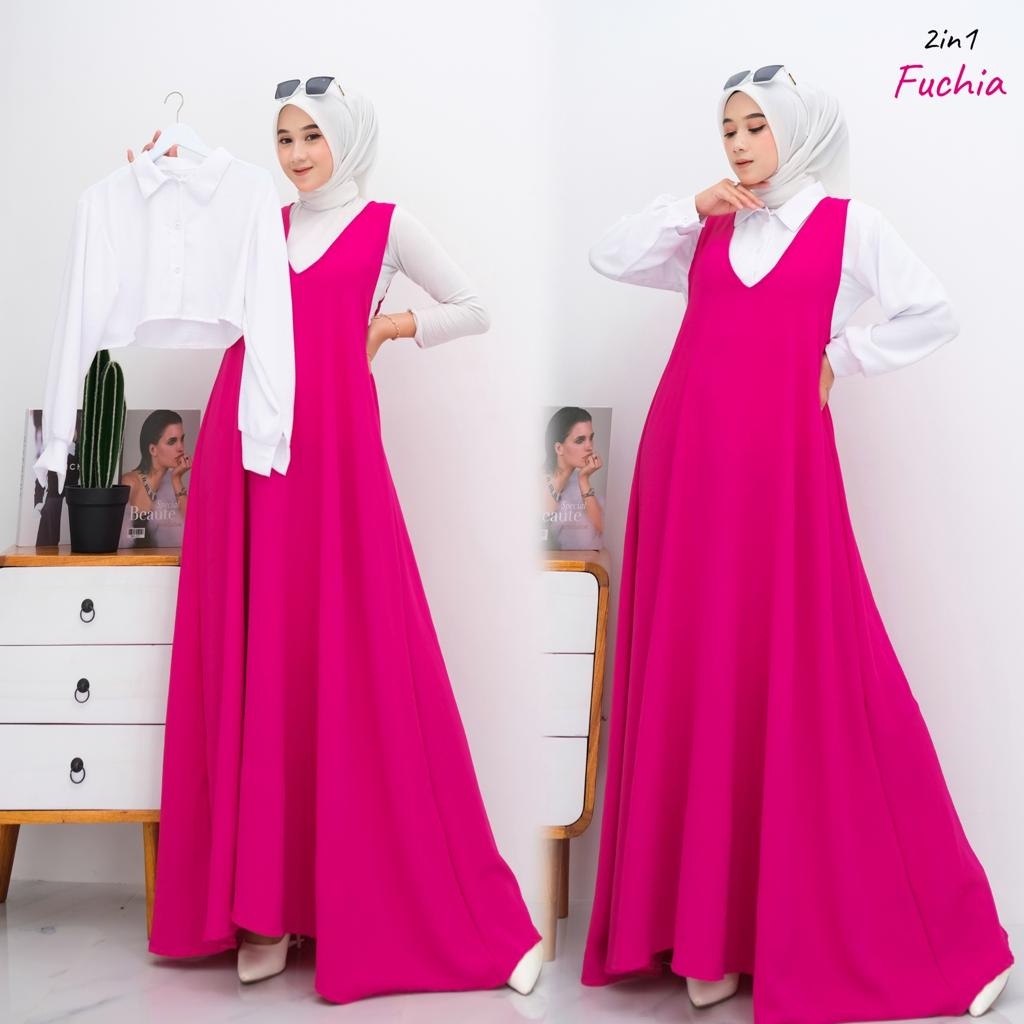 FLORA 2IN1 MIDI DRESS CRINCLE WANITA (PLUS INNER)