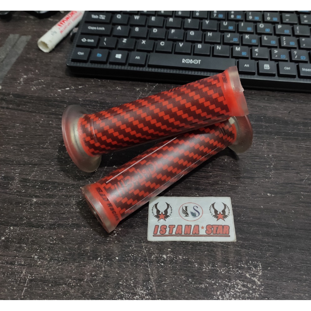 Handgrip Handfat Sarung Gas Carbon Import + Jalu PCX Full CNC Universal MERAH