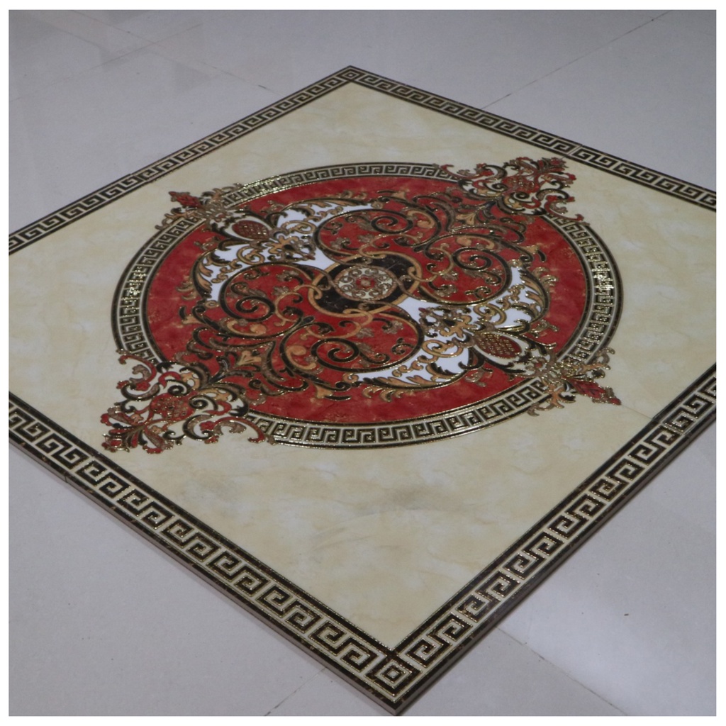 Granit Lantai Pola Décor 120x120 Glossy Motif Bunga Bougenville Mewah Emboss Gold Ori Granite Tile