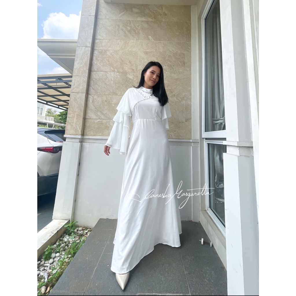 Vanesha Margaretta - 817 Dress Lengan rufle -  Dress pesta - fashion wanita - baju muslim