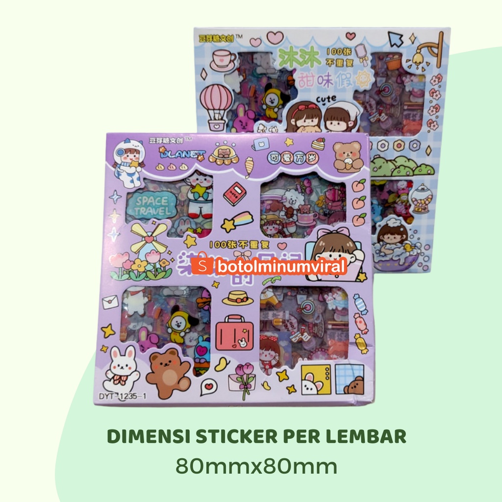 Sticker Momo X BT21 Korea Box Isi 100 pcs Viral Anti Air Aesthetic BTS