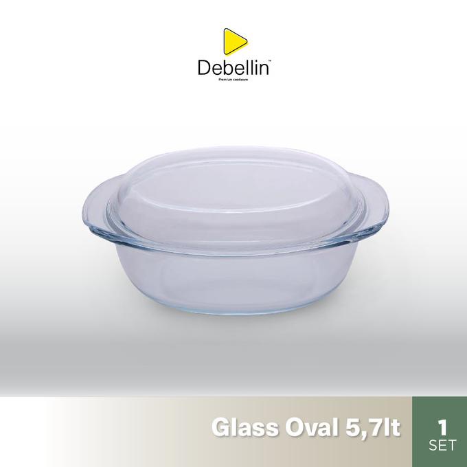Debellin Glass Oval Casserole Mangkok Saji Kaca Borosilicate 5,7 Liter