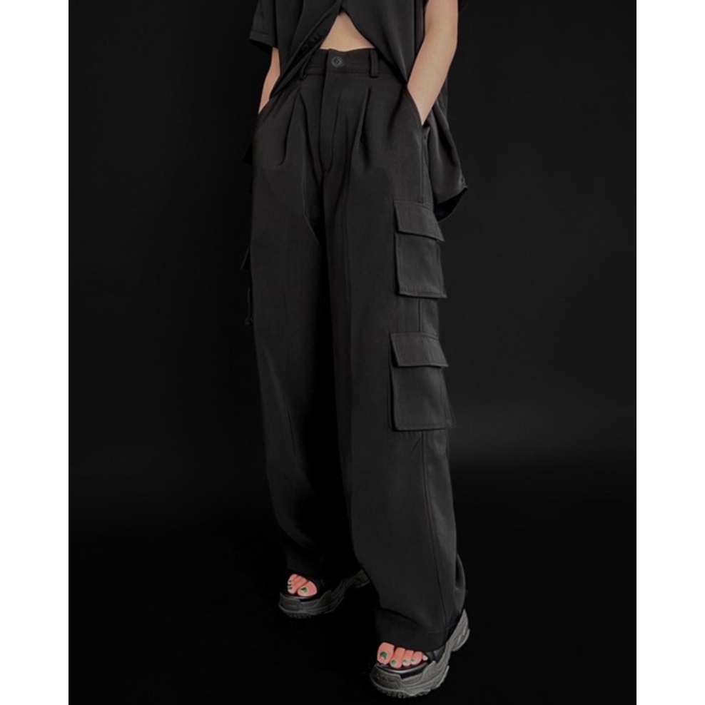 Celana Cargo Pants / Celana High Waist Loose Cargo Pants Delcy / Celana Kargo Wanita Highwaist HOPYLOVY