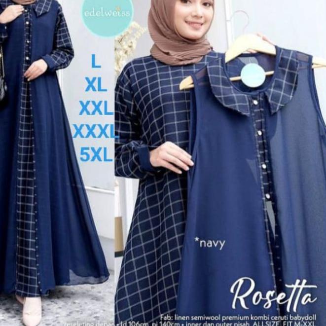 ➼ gamis jumbo 2 in 1 set outer ukuran L XL XXL 3XL 5L Ld   140 gamis set outer Rosetta motif kotak k