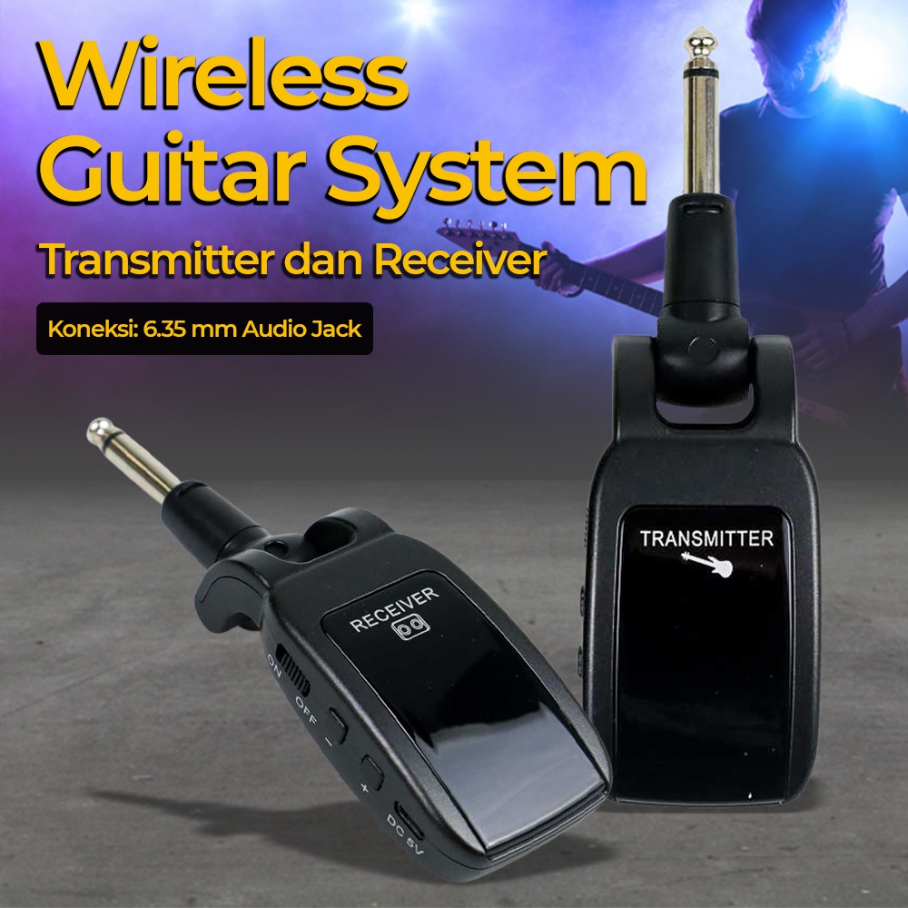 Ammoon Wireless Guitar System Transmitter Receiver Gitar Elektrik UHF - U12DX - Black