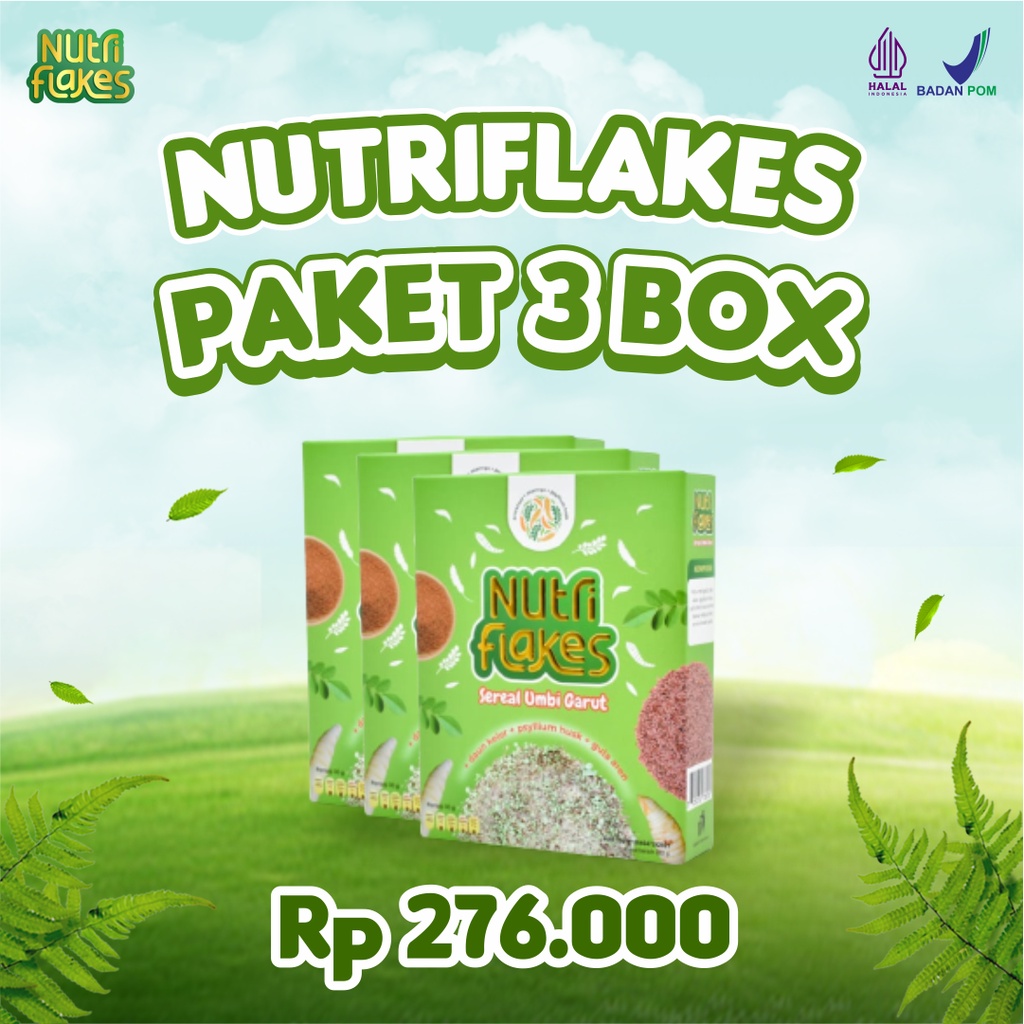 

Nutriflakes 3 Box Nutrisi Sehat Ekstrak Umbi Garut Efektif Atasi Asam Lambung Maag Gerd 280gr