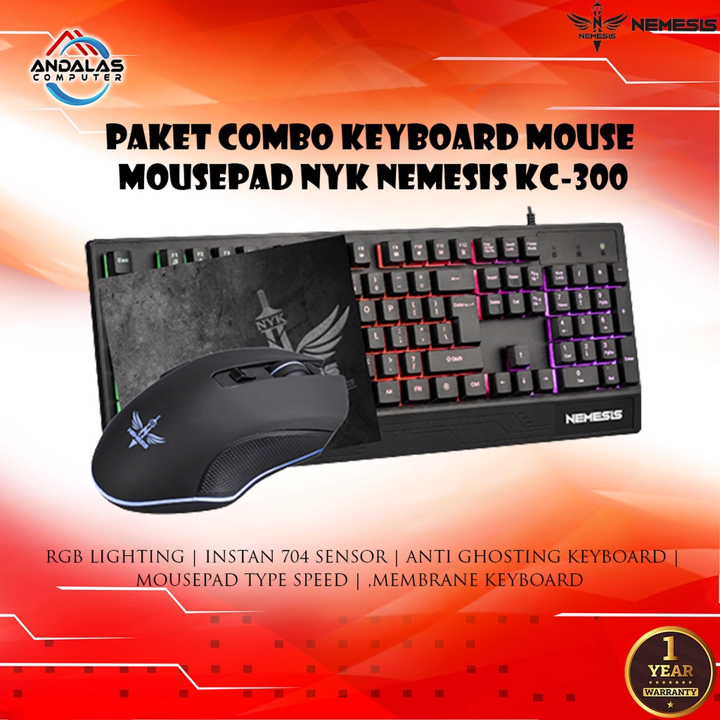 Paket Keyboard Mouse Gaming game combo NYK Nemesis Drake KC-300 aksesories komputer PC RGB