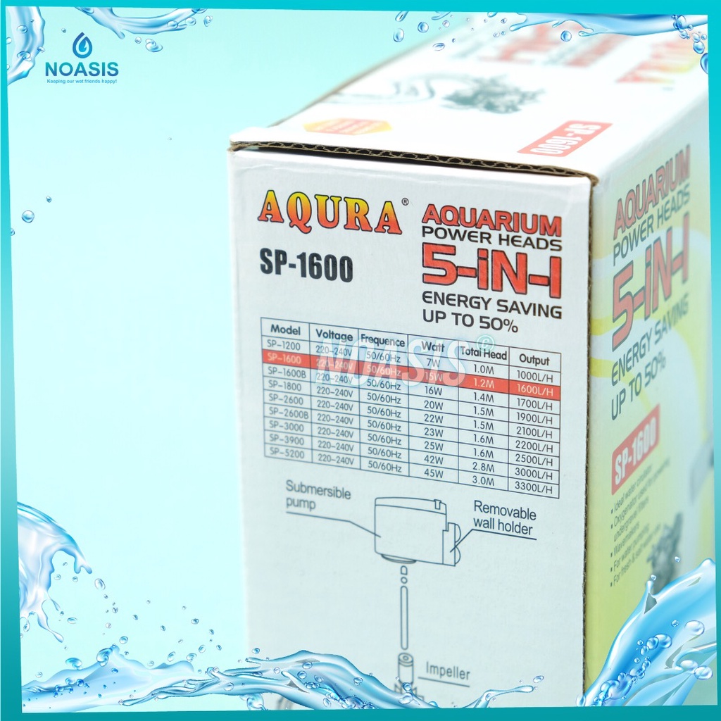 AQURA Pompa Air Celup Power Head AQURA sp 1600 Sp - 1600 15 W 1600 L