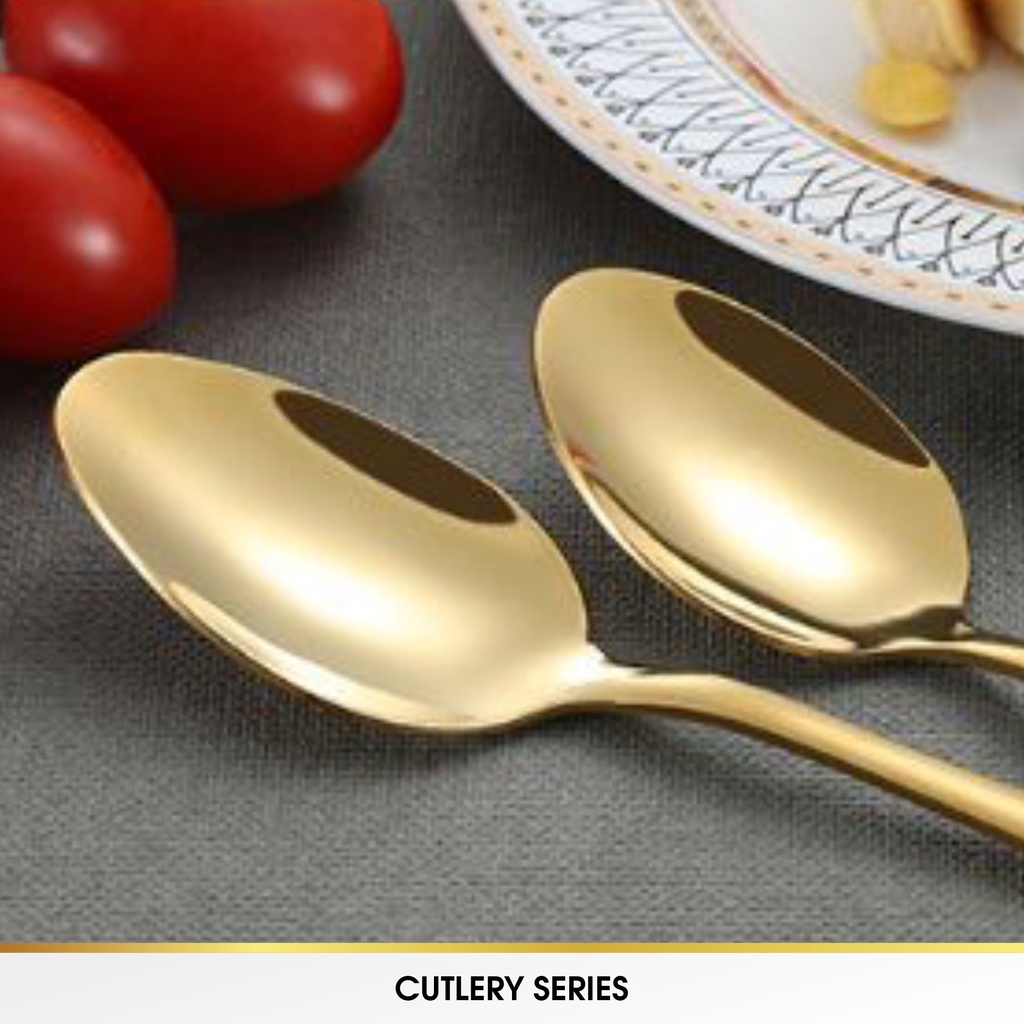 CROWN Sendok Garpu Pisau Kecil Teh Alat Makan Sujeo Korea Spoon Fork Knife Tebal Stainless Emas Tebal Gold Korea Premium Food Grade