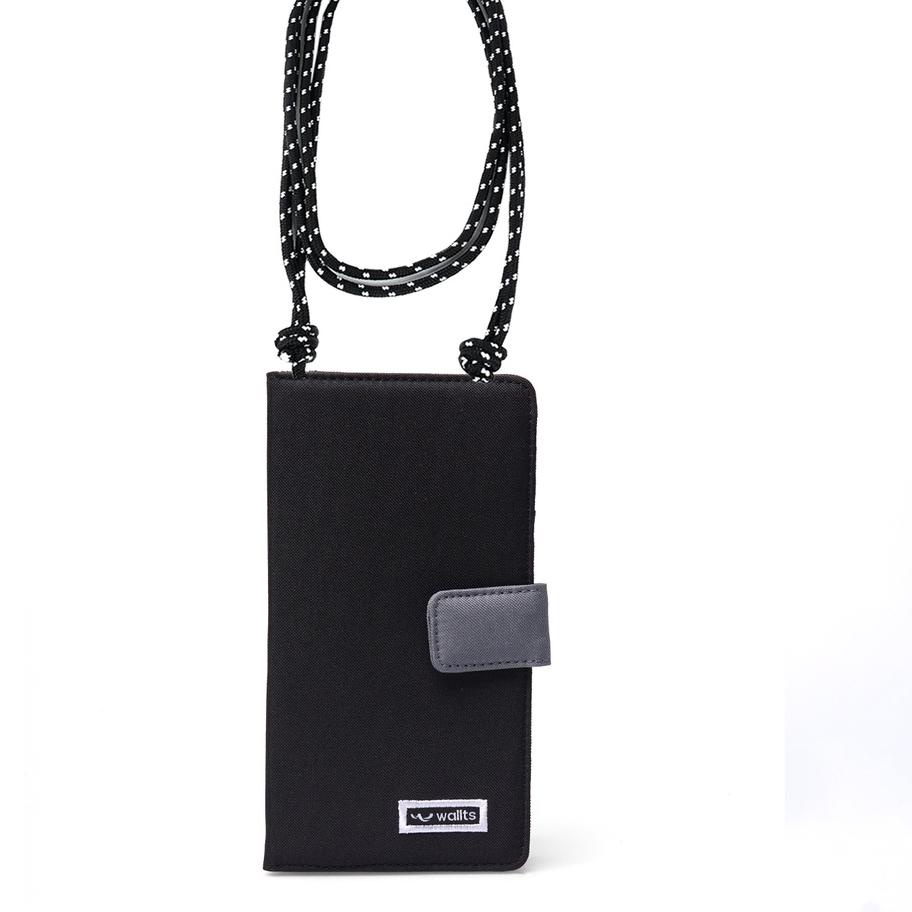 API897 Wallts Delmont Black Charcoal - Tas Dompet HP Handphone Selempang Wanita dan Pria Phone Wallet **