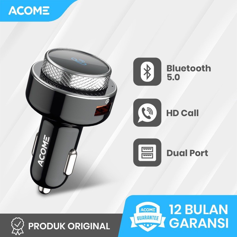 Acome ACC04 Charger Mobil Adapter Musik Bluetooth 5.0 Dual Port Fast