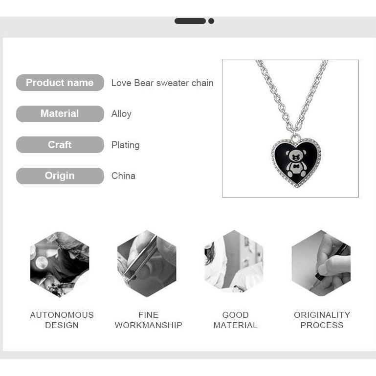 WB239 Love Bear Long Necklace Aesthetic Kalung Berang Hitam