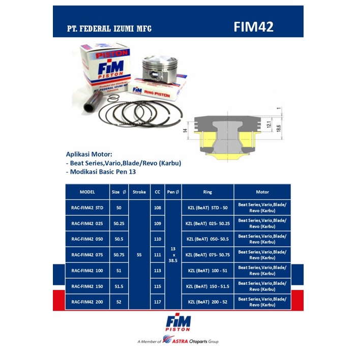 Fim Piston Kit Beat, Vario, Blade/Revo (Karbu) Fim42
