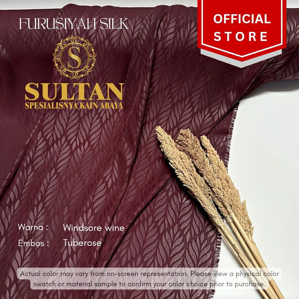 50CM EMBOS TUBEROSE FURUSIYAH SILK WINDSORE WINE KAIN ABAYA SULTAN (MEREK LAMA: FURSAN SILK)