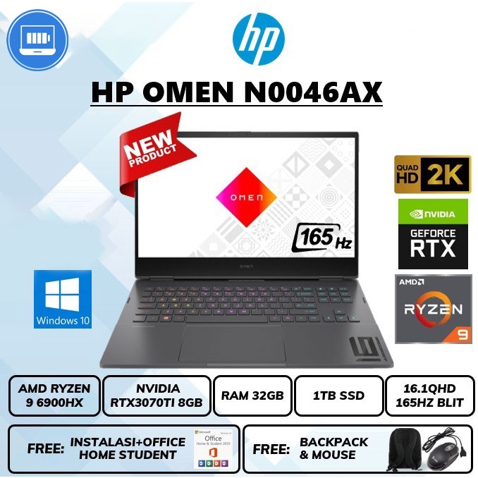 Laptop Hp Omen N0046AX RTX 3070ti 8gb ryzen 9 6900 Ram 32gb Ssd 1tb