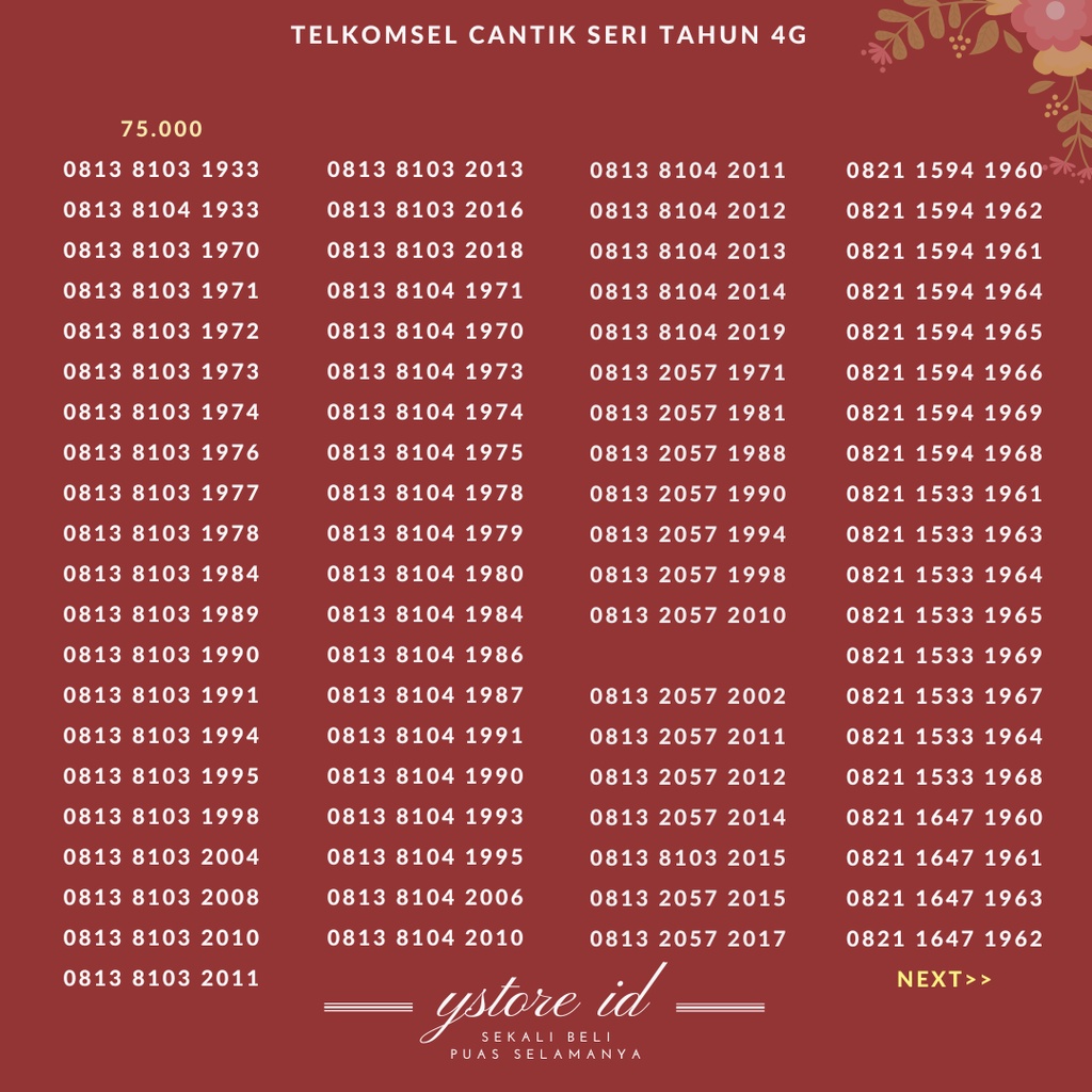 Promo. NOMOR CANTIK TAHUN LAHIR TELKOMSEL SIMPATI AS LOOP NOMER 1970 1971 1972 1973 1974 1975 1976 1