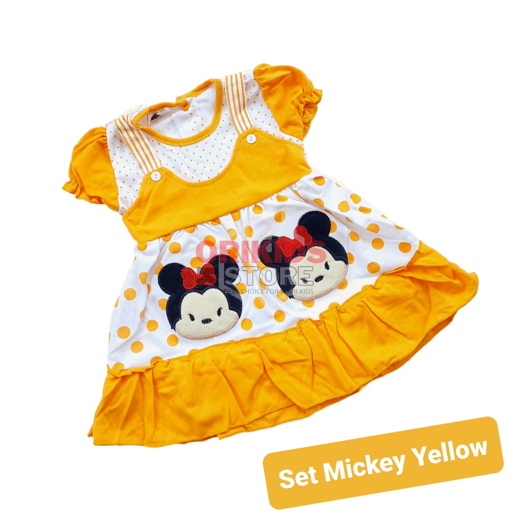 Pakaian Gaun Bayi Perempuan 6 18 Bulan Lucu Imut  bordir Mickey Leher Oblong Dress Harian Anak Cewek