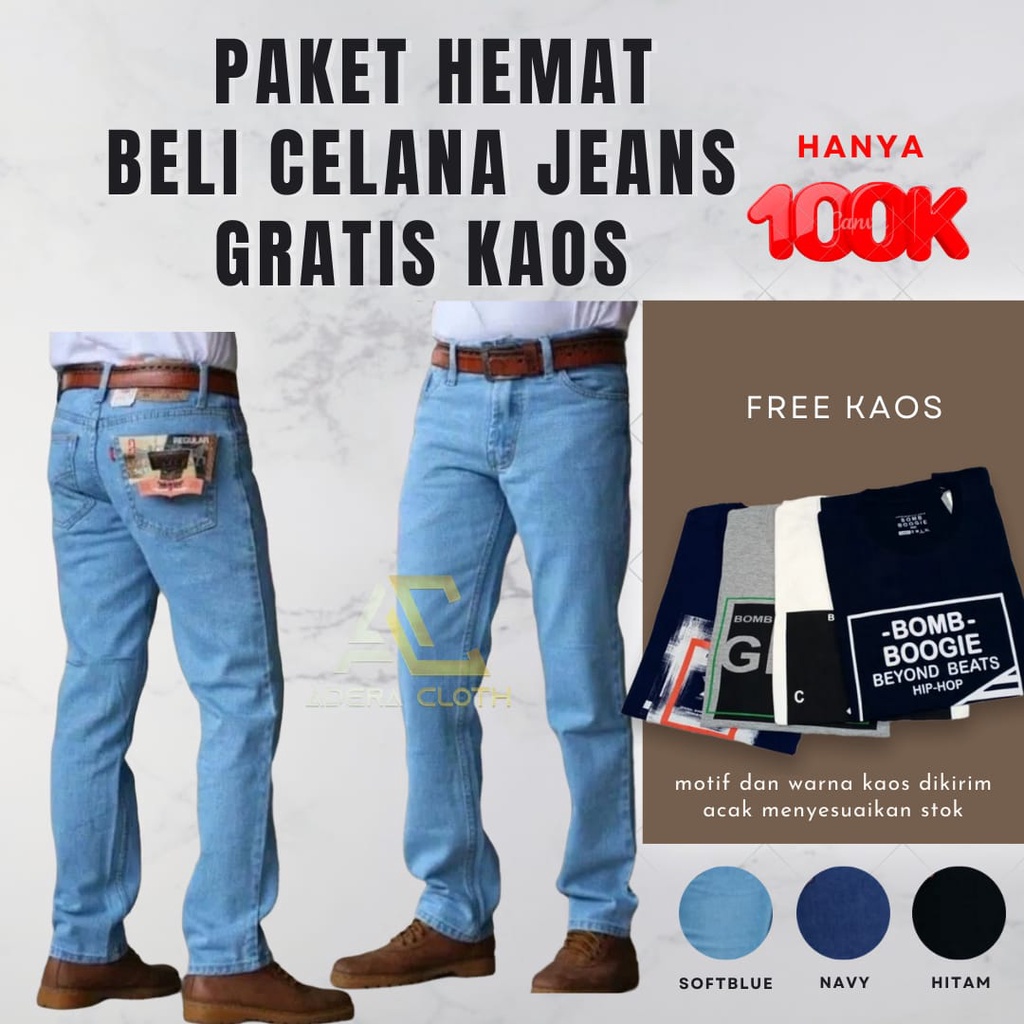 PROMO CELANA JEANS free kaos - celana jeans panjang - celana panjang pria - celana panjang