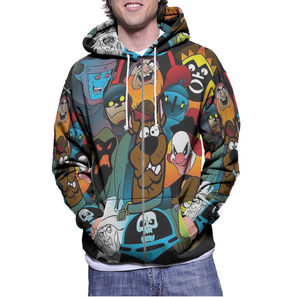 Jaket Hoodie Scooby Doo Hoodie Fullprint Zipper Casual Unisex Bahan Polyester Jersey Hoodie Ritsleti