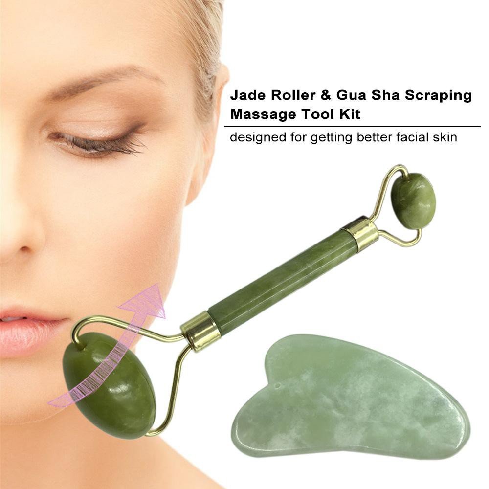 Alat pijat wajah Jade roller guasha facial muka batu asli