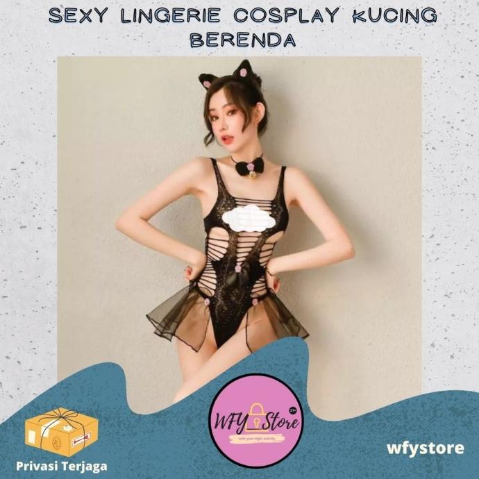 Sexy Lingerie Cosplay Kucing Berenda + Bando + Dasi + Ekor + Bros juw