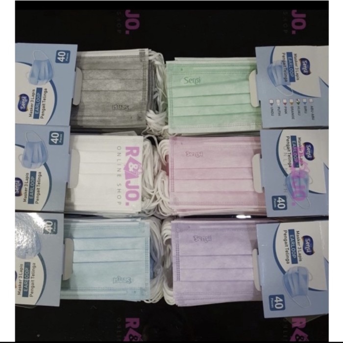 TERMURAH MASKER SENSI HIJAB HEADLOOP ISI 40 PCS WARNA BIRU - Putih