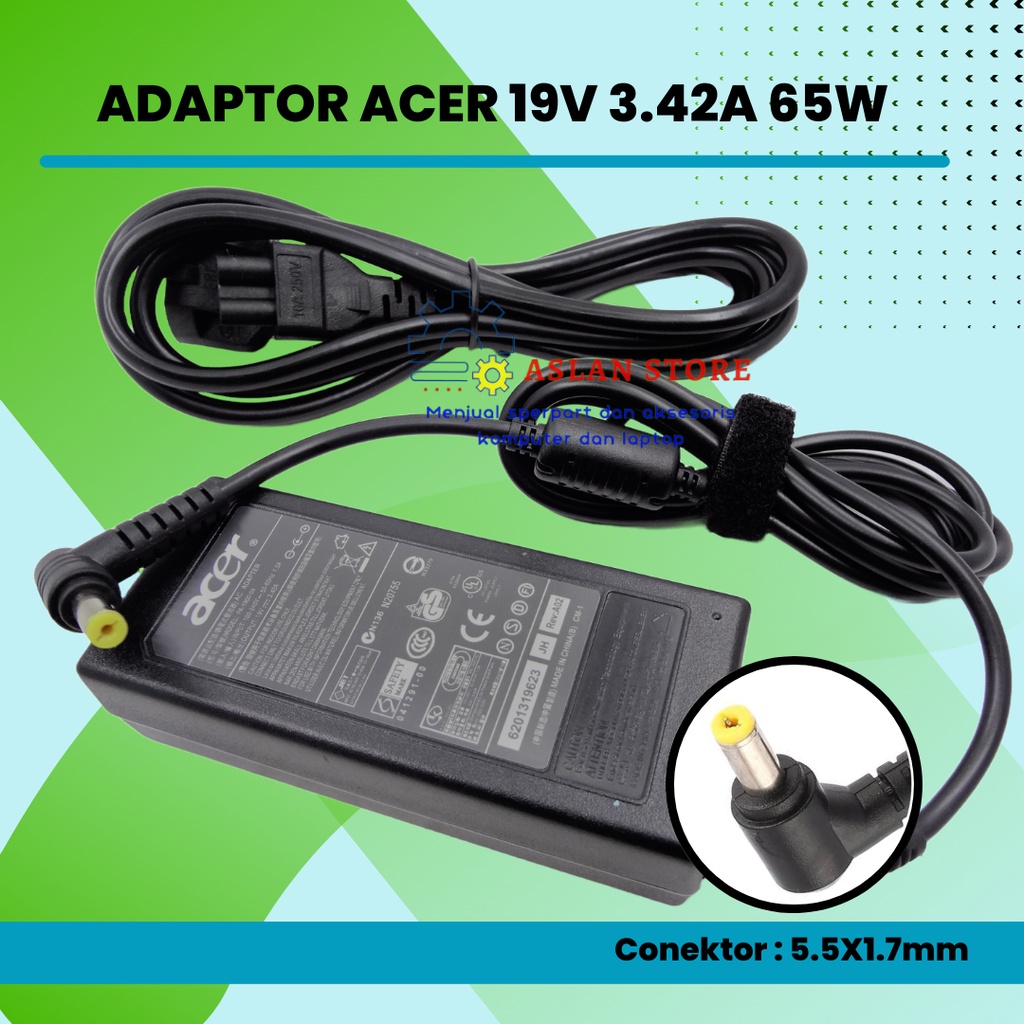 AC Adapter 19V3.42A DC 5.5*1.7mm Adaptor Charger Acer Aspire V5-471 V5-471P V5-471G V5-471PG M3-581 M3-581G M3-581T M3-581TG ORIGINAL