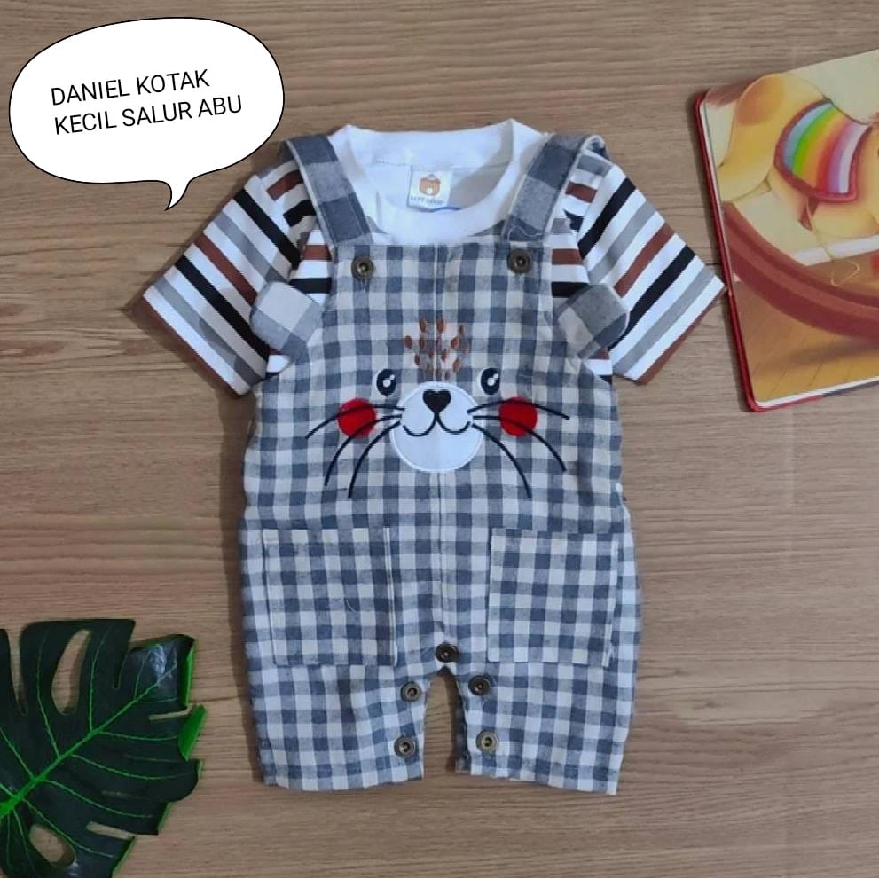 Setelan Overall Anak Bayi Laki-laki Motif Daniel Kotak Estimasi Usia 3-12 Bulan