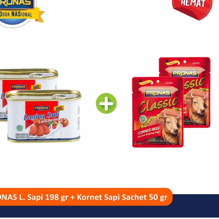 

➭ PRONAS Paket Exclusive Beef Luncheon 198g & Kornet Sapi Ori 50g bundling 4pcs ❁