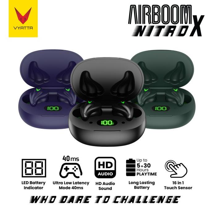 VYATTA AIRBOOM NITRO X TWS BLUETOOTH HEADSET EARPHONE GAMING 40MS - G