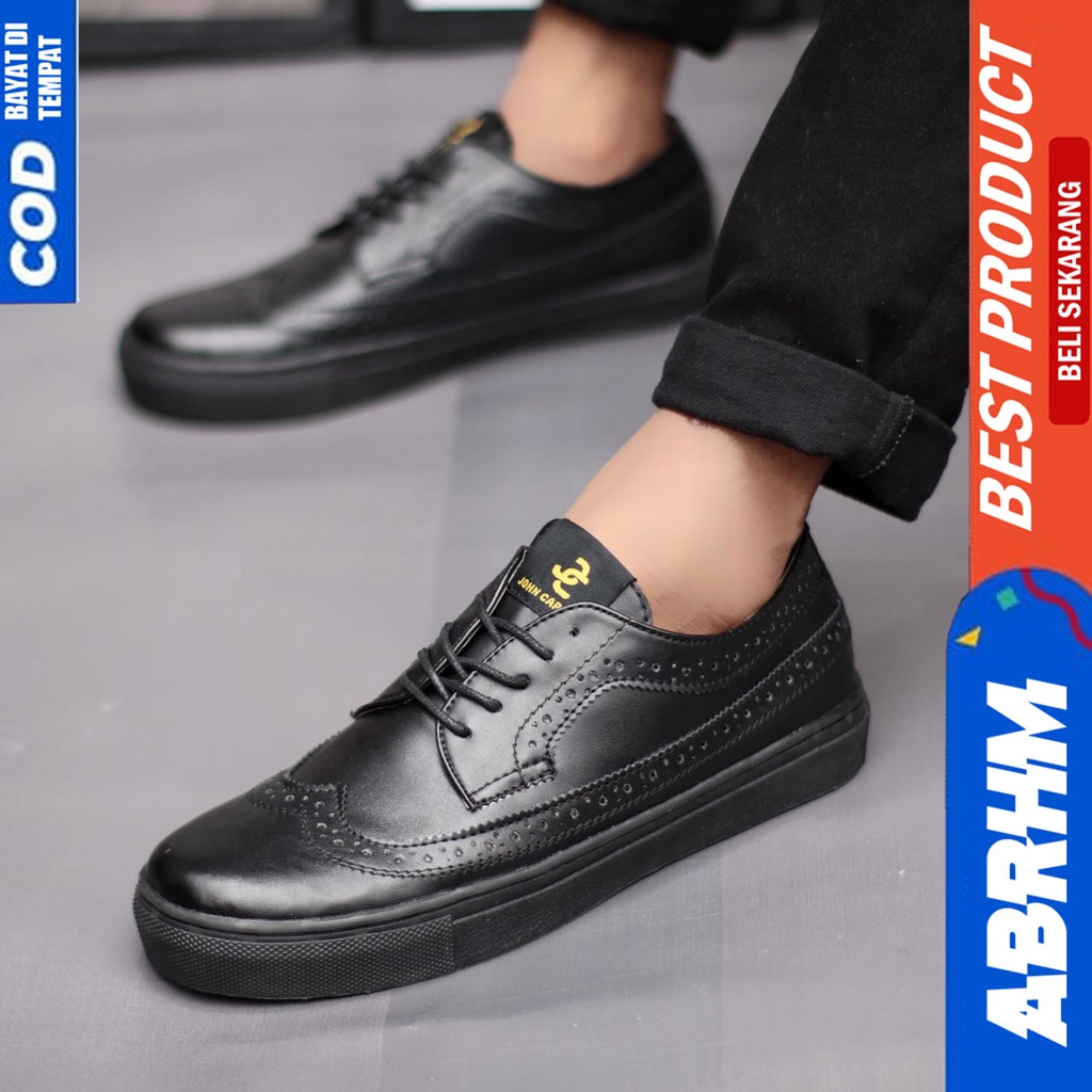 Sepatu Casual Sneakers Pria Hitam Kerja Kantor Abrhm Lonwing